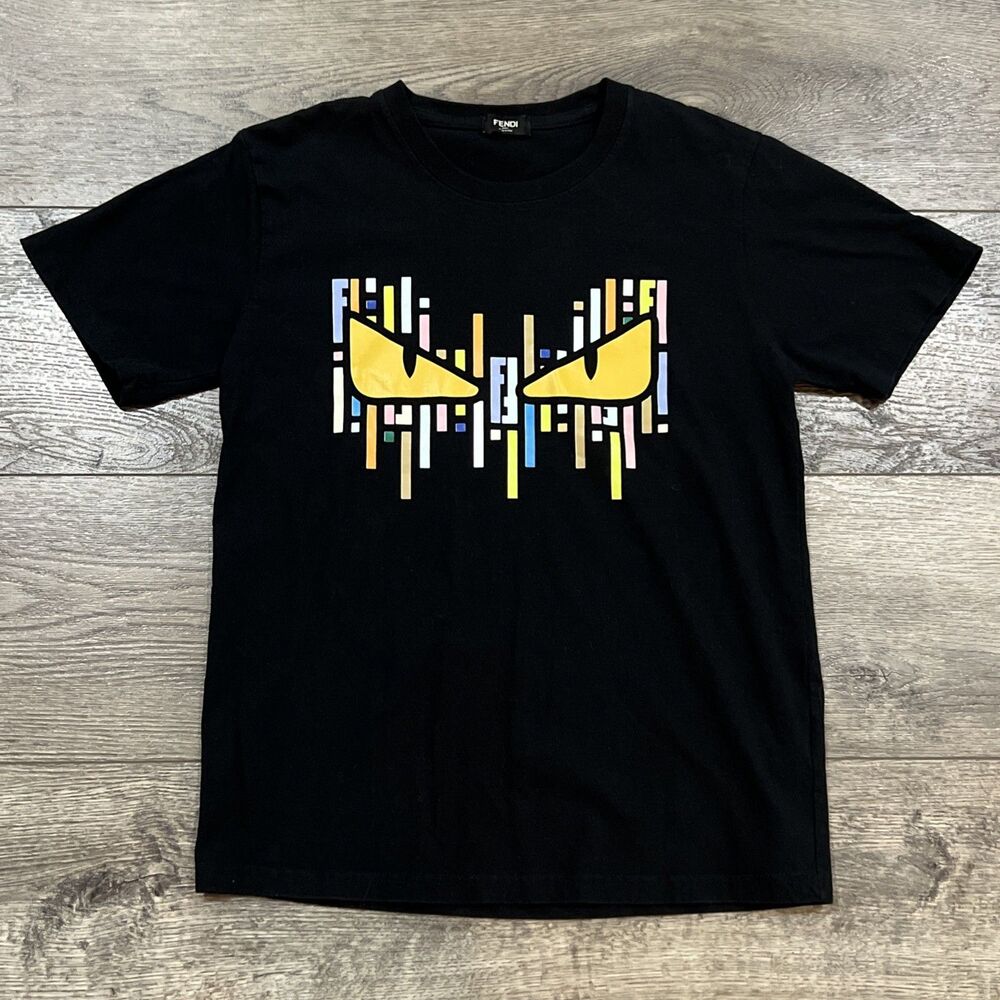 Fendi Monster Bugs Eyes T-Shirt Black Multicolor Made Italy FY0729 - Men's Small